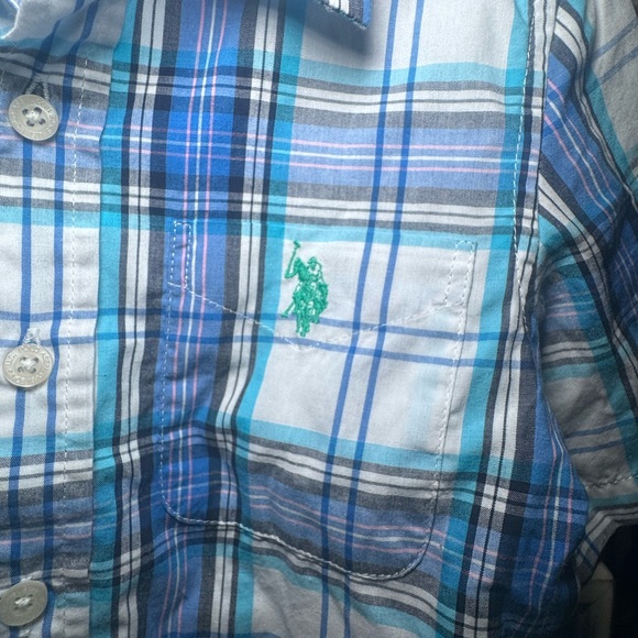 NWT US Polo Assn. short sleeve button down shirt in blue geometric Size XS (4/5) - Picture 4 of 5